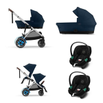 Cybex Trio Gemellare e-Gazelle S SLV Ocean Blue con Aton S2