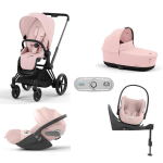 Cybex Trio Priam 4 in 1 Peach Pink-Matt Black con Isofix e Sensor Safe