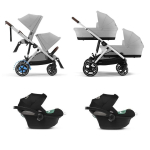 Cybex Trio Gemellare e-Gazelle S SLV Stone Grey con Aton S2