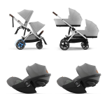 Cybex Trio Gemellare e-Gazelle S SLV Stone Grey con Cloud G