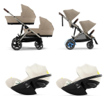 Cybex Trio Gemellare e-Gazelle S TPE Almond Beige con Cloud G Plus