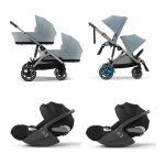 Cybex Trio Gemellare e-Gazelle S TPE Stormy Blue con Cloud T