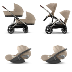 Cybex Trio Gemellare Gazelle S TPE Almond Beige con Cloud T Plus