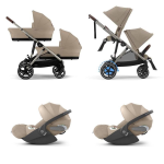 Cybex Trio Gemellare e-Gazelle S TPE Almond Beige con Cloud T Plus