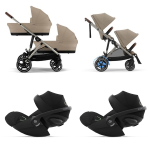 Cybex Trio Gemellare e-Gazelle S TPE Almond Beige con Cloud G i-Size