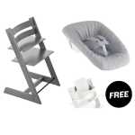 Stokke Tripp Trapp Storm Grey con Baby Set white e Newborn