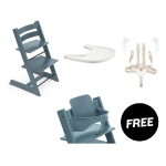 Stokke Tripp Trapp Fjord Blue con vassoio, cinture e Baby Set