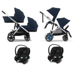 Cybex Trio Gemellare e-Gazelle S SLV Ocean Blue con Aton S2