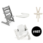 Stokke Tripp Trapp Storm Grey con vassoio cinture e Baby Set