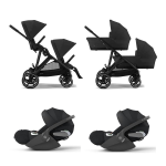 Cybex Trio Gemellare Gazelle S BLK Moon Black con Cloud T Plus