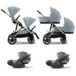 Cybex Trio Gemellare Gazelle S TPE Stormy Blue con Cloud T