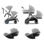 Cybex Trio Gemellare e-Gazelle S SLV Stone Grey con Cloud G Plus