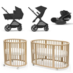 Kit Nascita Neonato Trio EOS Lux Moon Black e Stokke Sleepi V3 Natural