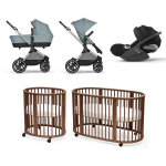 Kit Nascita Neonato Trio EOS Lux Sky Blue e Stokke Sleepi V3 Warm Brown