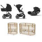 Kit Neonato Trio Cybex Balios S Lux Moon Black e Stokke Sleepi V3 Natural