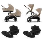 Cybex Trio Gemellare Gazelle S TPE Almond Beige con Cloud G i-Size